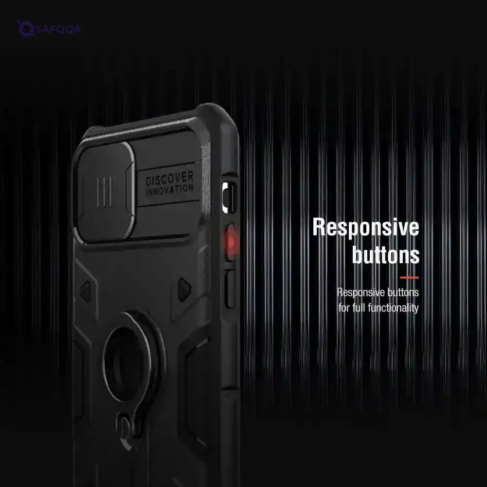 Nillkin iPhone 11 Pro Case Slide Camera Protection Case for iPhone 11 Pro Cover Ring Stand Holder (Black) - Safqqa