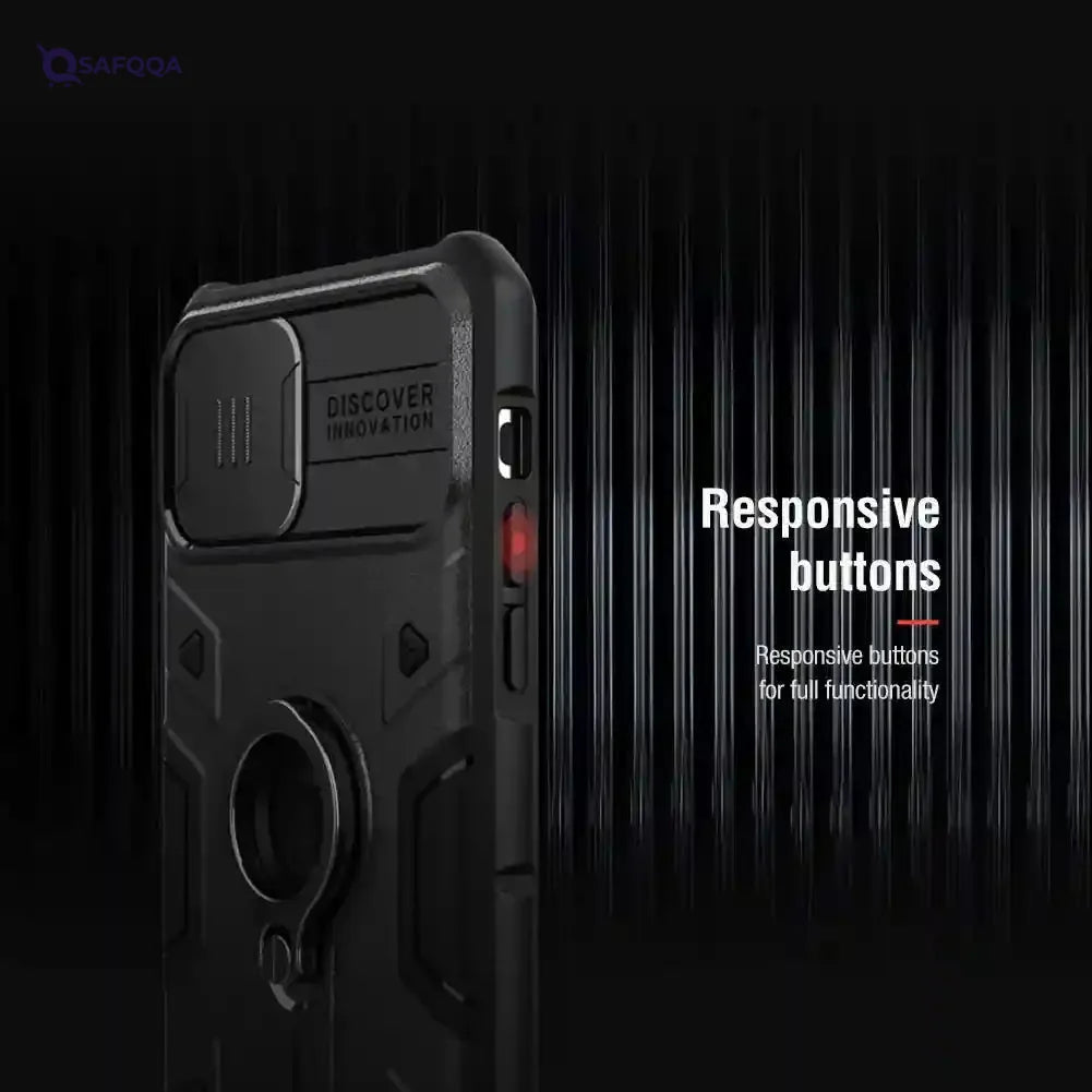 Nillkin iPhone 11 Pro Case Slide Camera Protection Case for iPhone 11 Pro Cover Ring Stand Holder (Black) - Safqqa