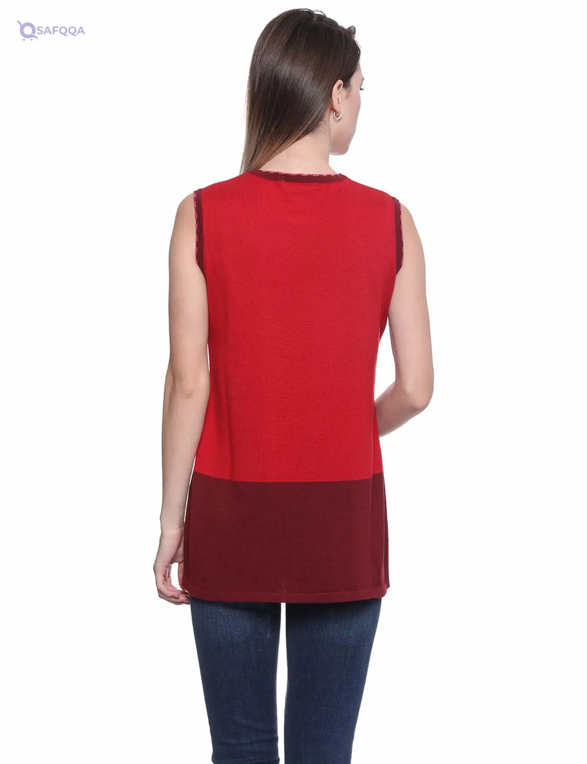 Bella Dona Two-Tone Knitted Longline Sleeveless T-Shirt for Women - Safqqa