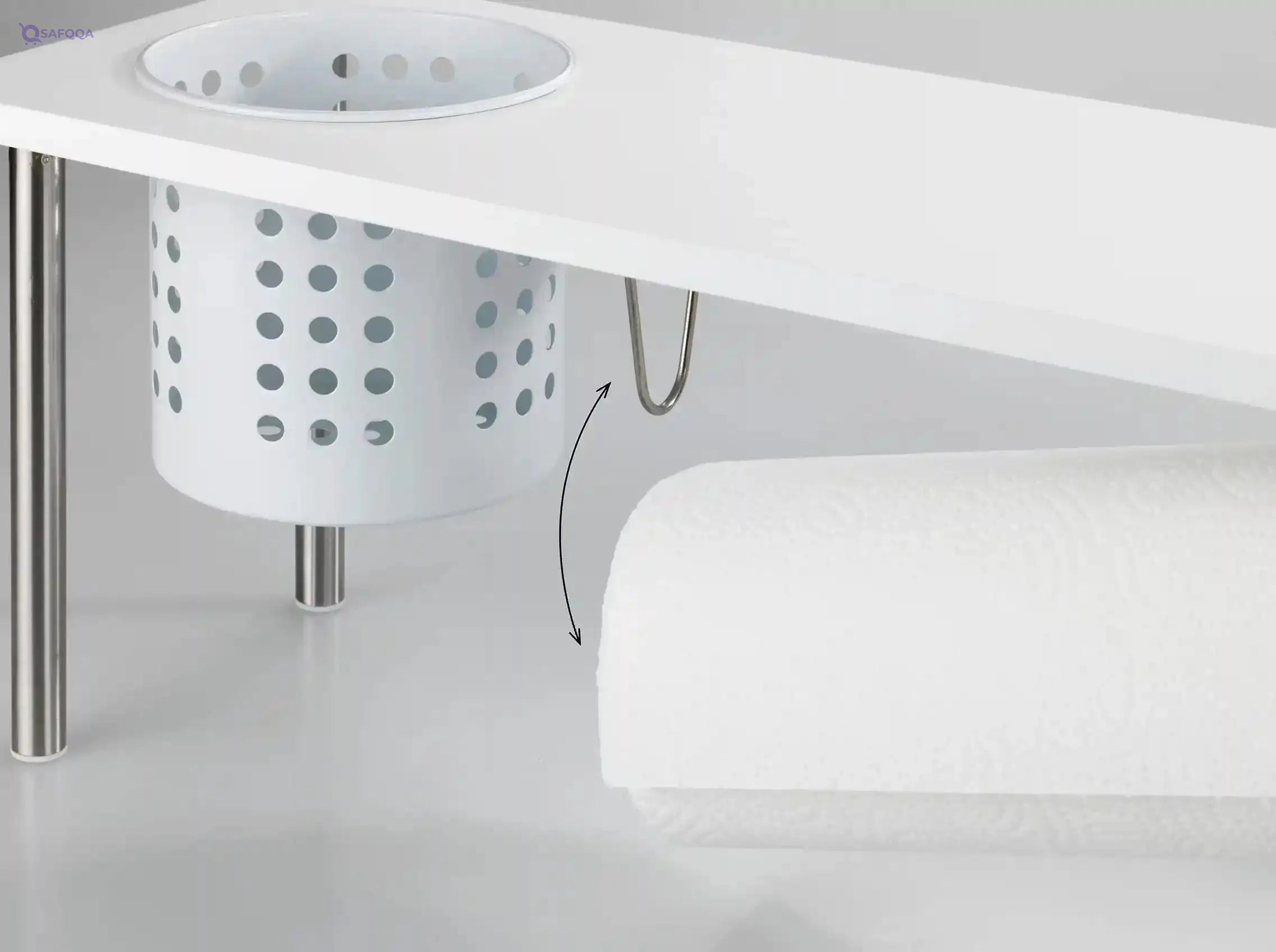 WENKO Blanco Kitchen Shelf with Roll and Utensil Holder, 55x21x18cm - Safqqa