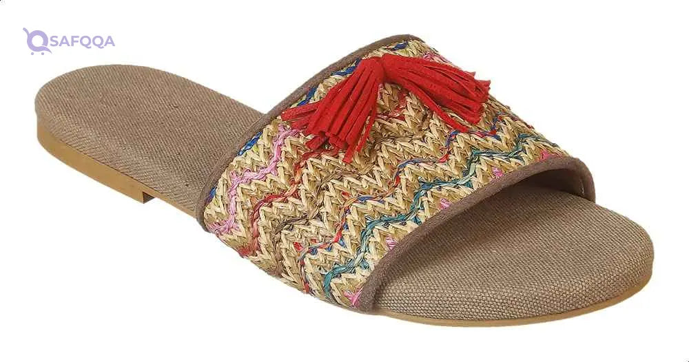 U By Misura Tassel-Detail Braided Straw Strap Round-Toe Slide Slippers for Women - Multi Color - 37 EU - Safqqa Egypt