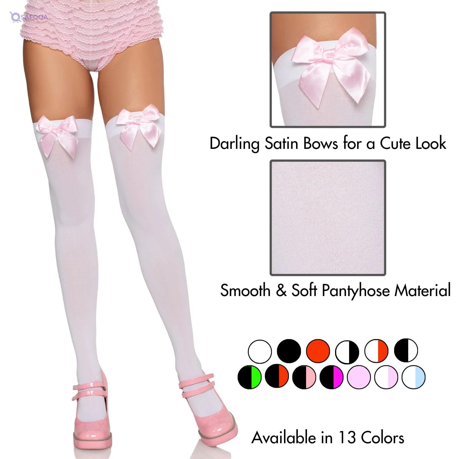 Leg Avenue Women's Satin Bow Accent Thigh Highs - Safqqa