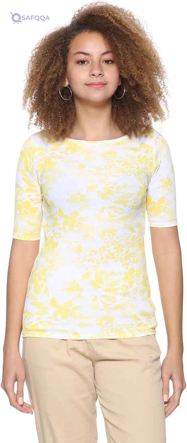 Splash Floral Pattern Boat Neck Short Sleeves Blouse for Women - Safqqa Egypt