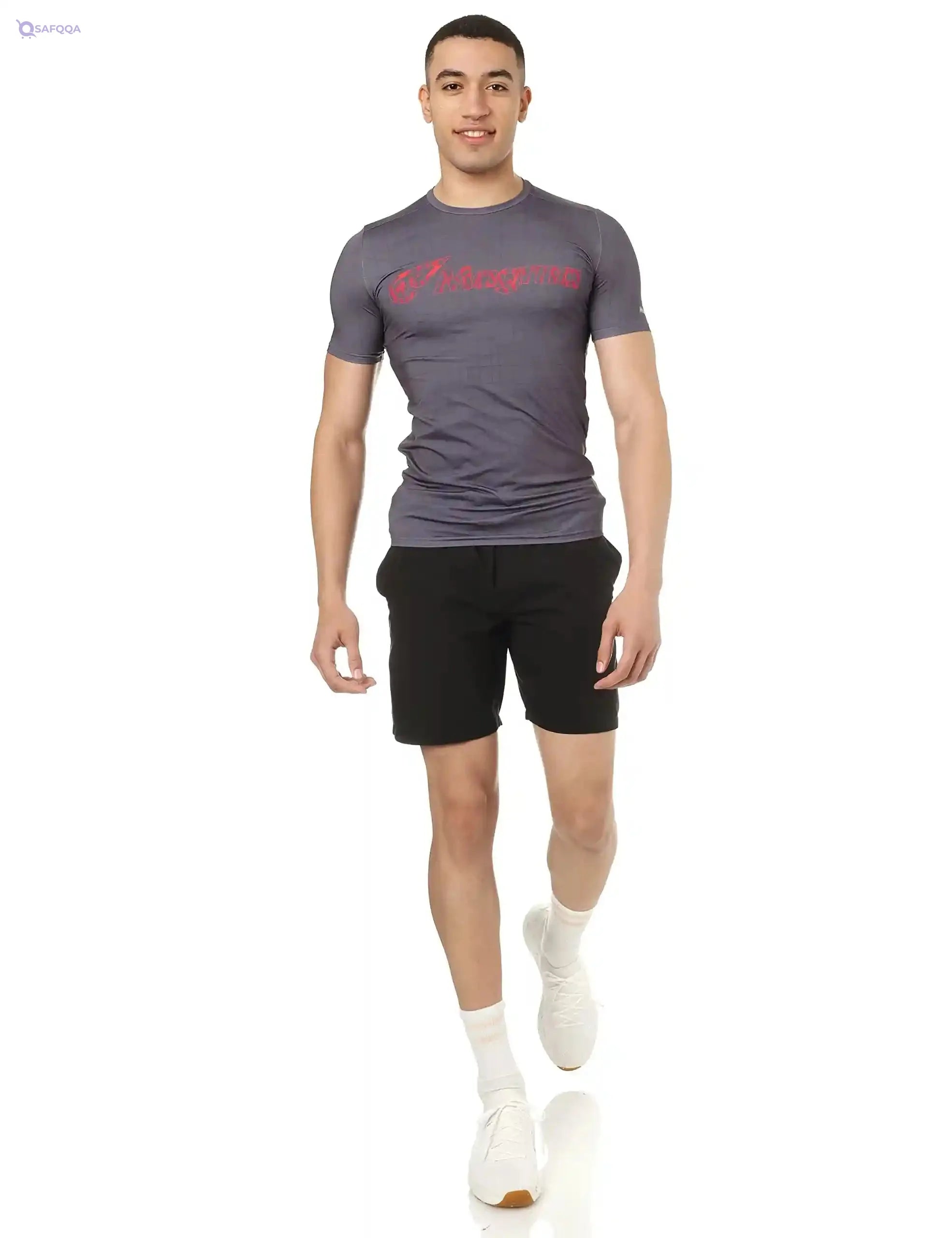 Magma Patterned Round Neck Slim-Fit Short Sleeves Sports T-Shirt for Men - Safqqa Egypt