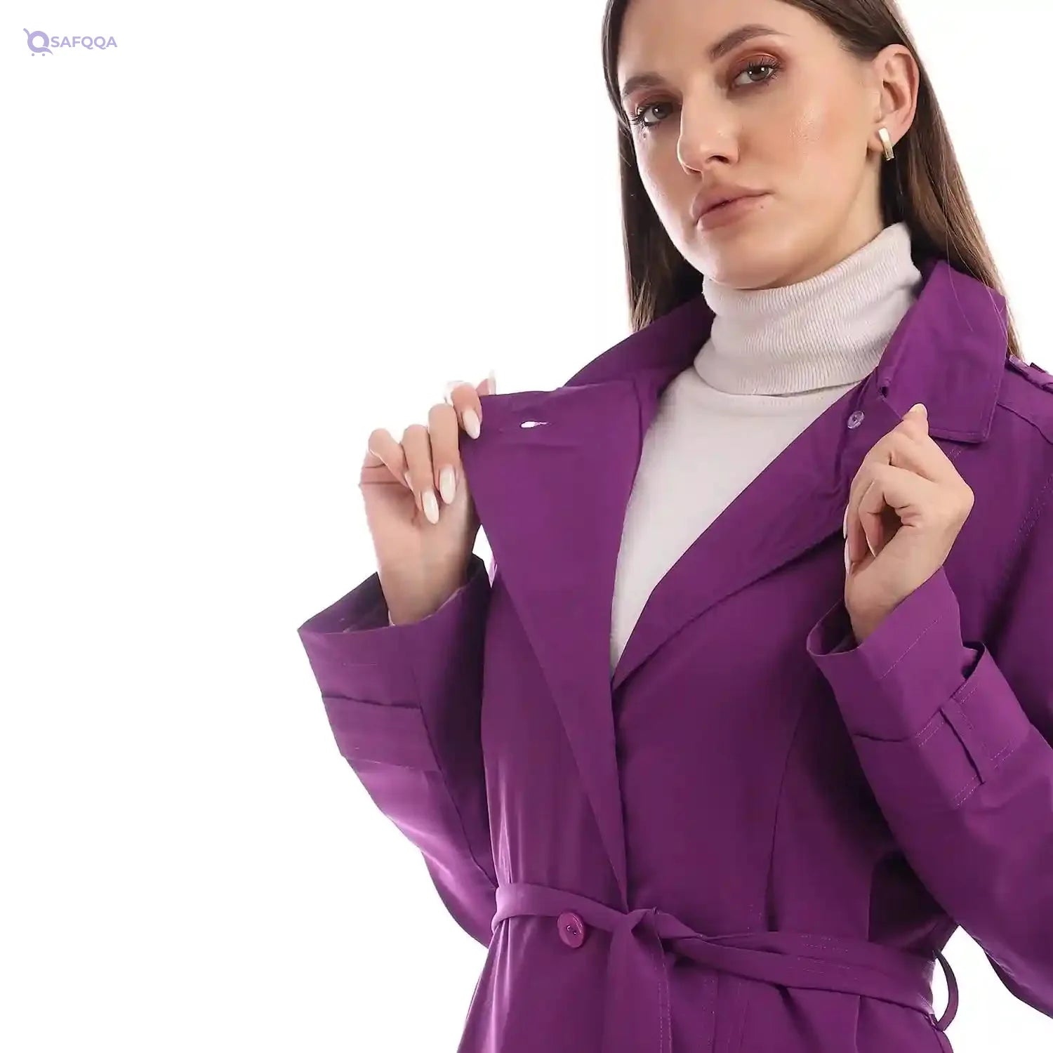 Women Solid Lightweight Buttoned Coat - Safqqa