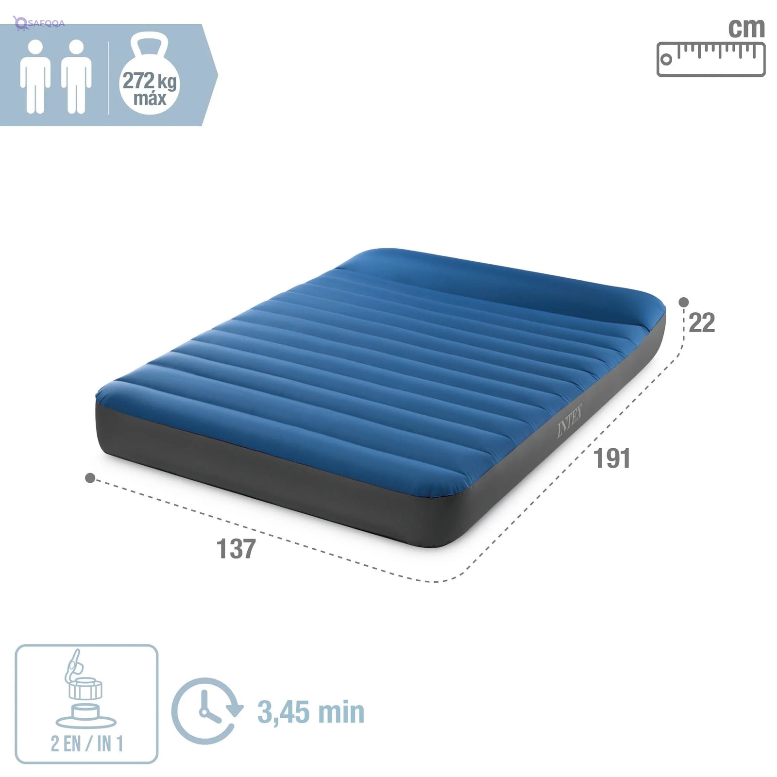 Intex Full Dura-Beam Premier Camping Mattress with USB Pump – 1.37m x 1.91m x 22cm - Safqqa