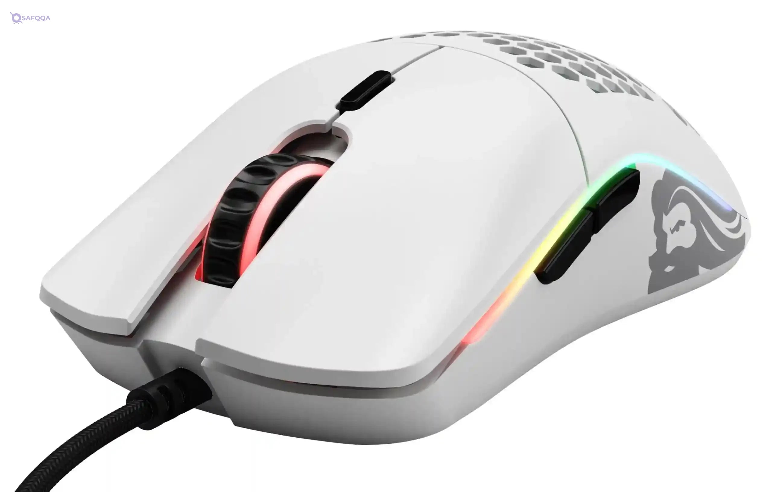 Glorious Model O Wired Gaming Mouse - RGB 67g Lightweight Ergonomic - Backlit Honeycomb Shell Design Mice ( White) - Safqqa