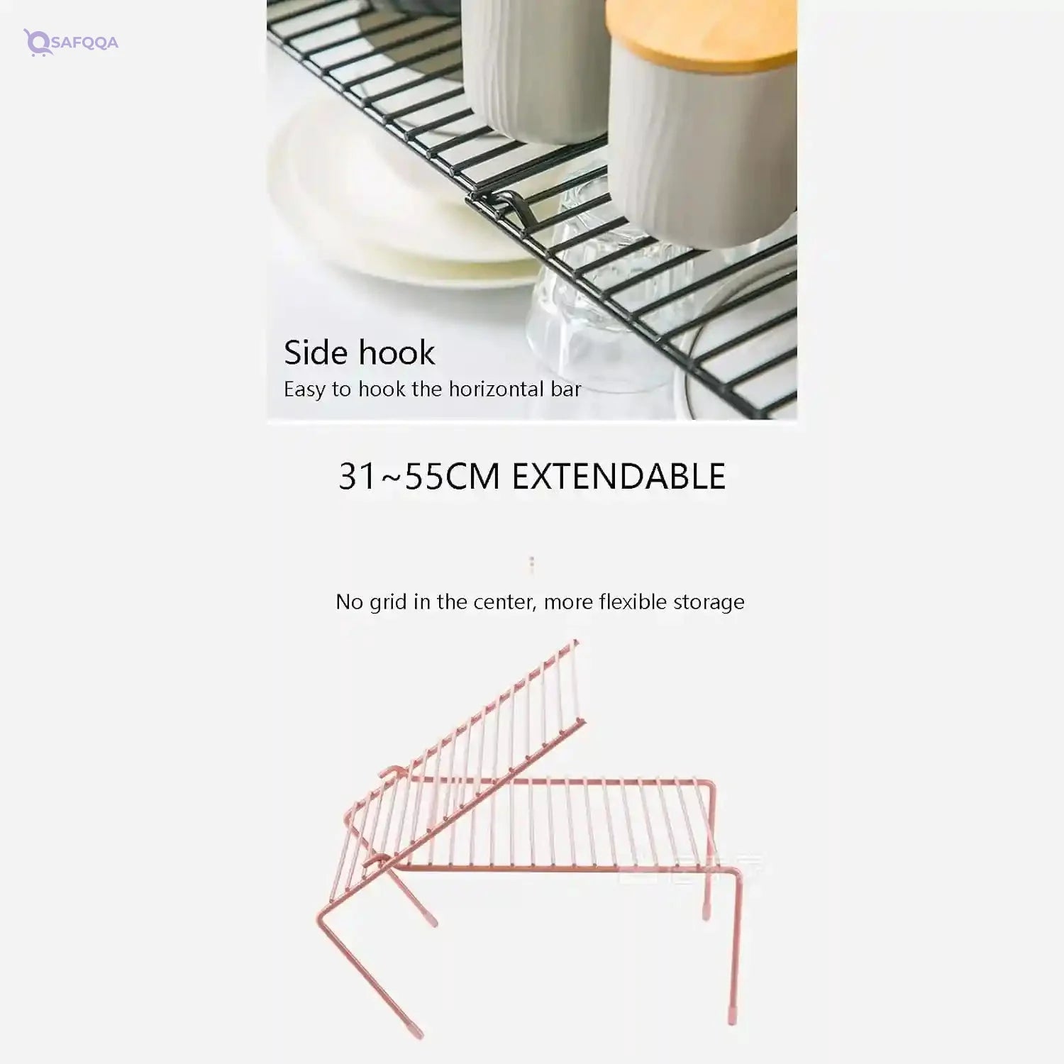 Expandable Spice Rack Organizer for Kitchen Cabinets – Adjustable Storage Shelf with Scratch-Resistant Feet - Safqqa