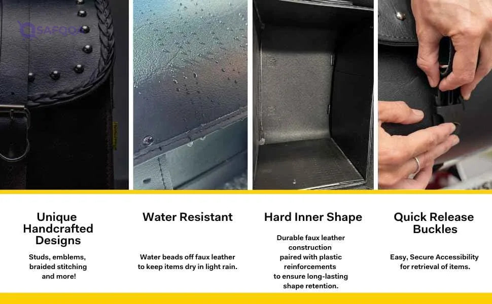 Dowco Willie & Max 59591-00 Black Jack Series: Synthetic Leather Motorcycle Sissy Bar Bag, Black, Universal Fit, 8in.W x 10in.H x 4.5in.D. Handcrafted. Made in the USA. Limited Lifetime Warranty. - Safqqa