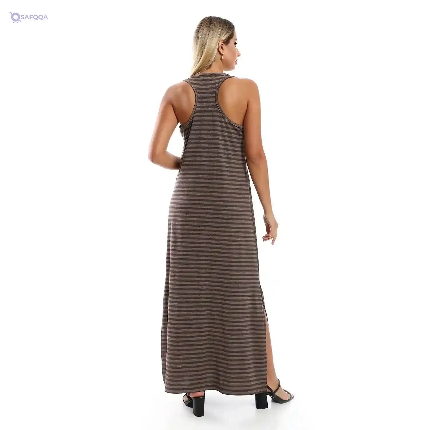 JAMILA Women Striped Sleeveless Long Dress With Side Slits DRESS - Safqqa Egypt