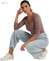Solid T-shirt with V-neck and Long Sleeves - Safqqa