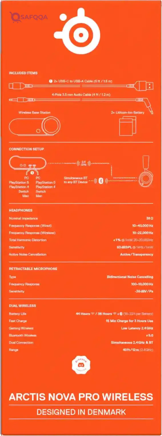 SteelSeries Arctis Nova Pro Wireless - Multi-System Gaming Headset - Premium Hi-Fi Drivers - Active Noise Cancellation - Infinity Power System - PC, PS5, PS4, Switch, Mobile - Safqqa