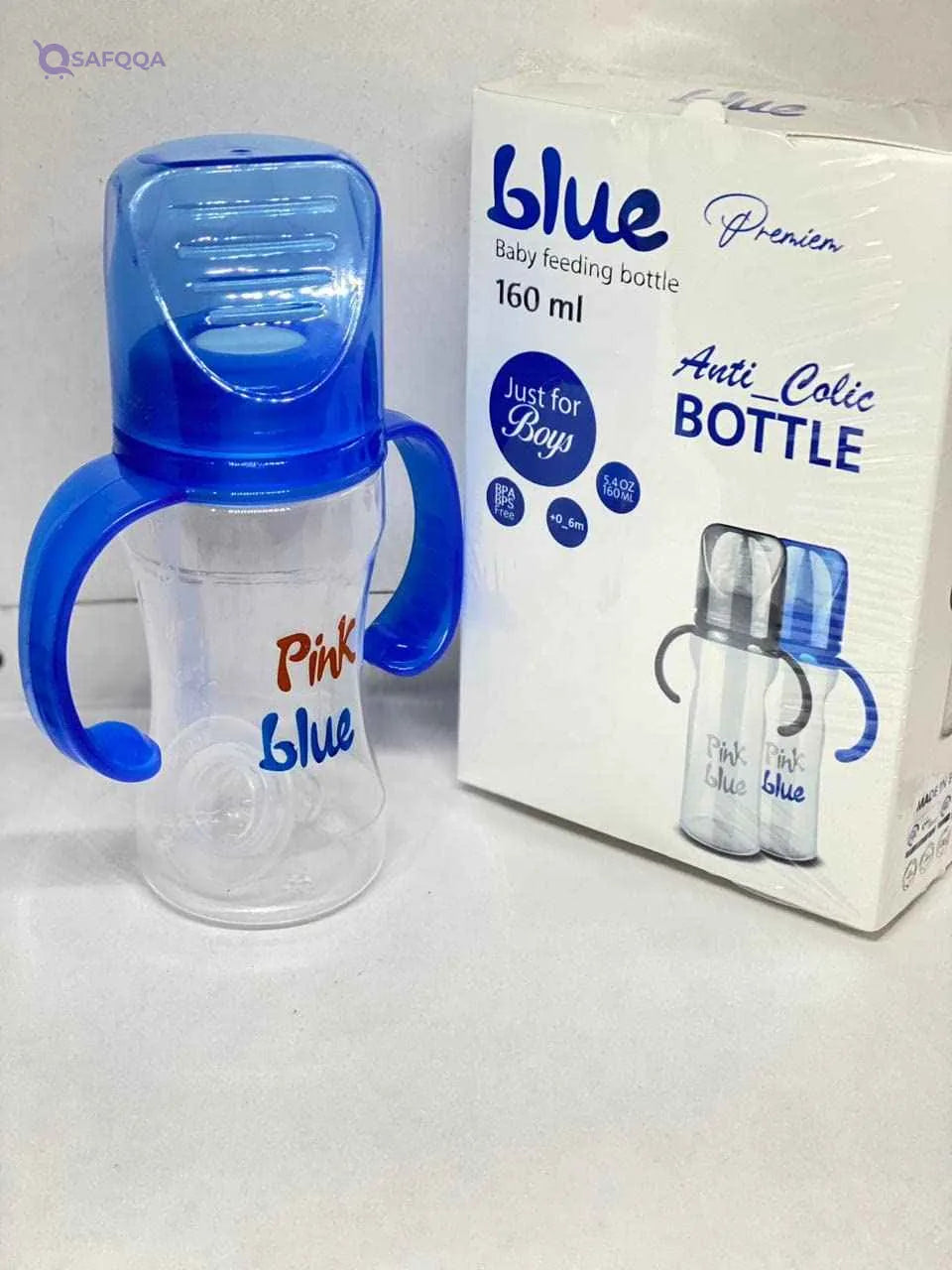 Pink Blue Baby Bottle With Handle 160 ML For Your Babies - Blue - Safqqa