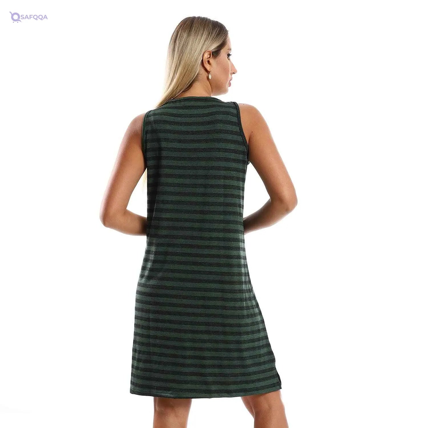 Kady Women Slip On Striped Sleepshirt with Side Patch Pocket-Nightdresses & Nightshirts - Safqqa Egypt