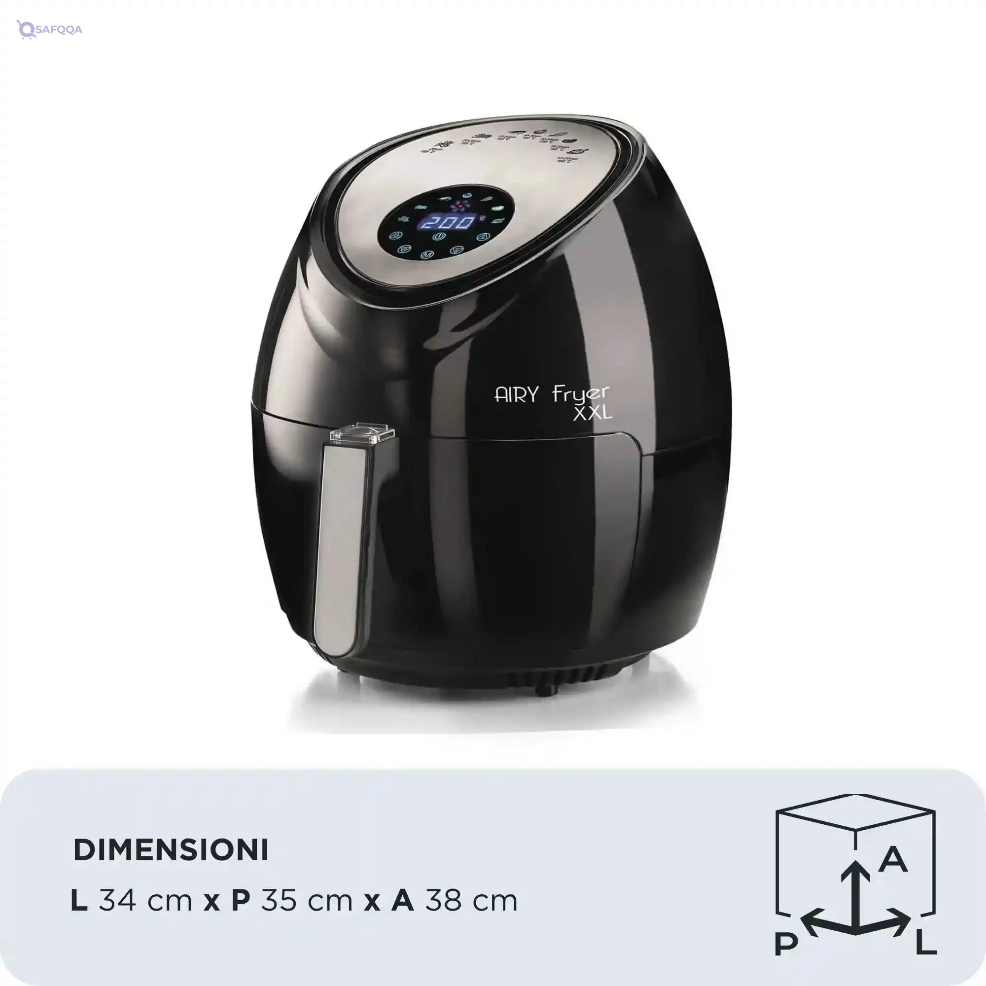 Ariete Airy Fryer 4618, Air Fryer, Fries 2.5 kg of French Fries, 7 Liters, Cooking Without Oil and Fat, 1800 Watts, Black - Safqqa