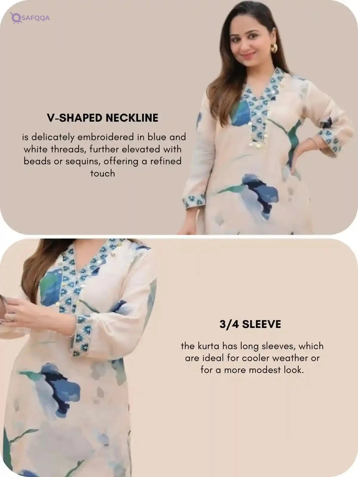 GRECIILOOKS Rayon Floral Regular Fit Stylish Kurta Ethnic for Sleeve Women - Safqqa