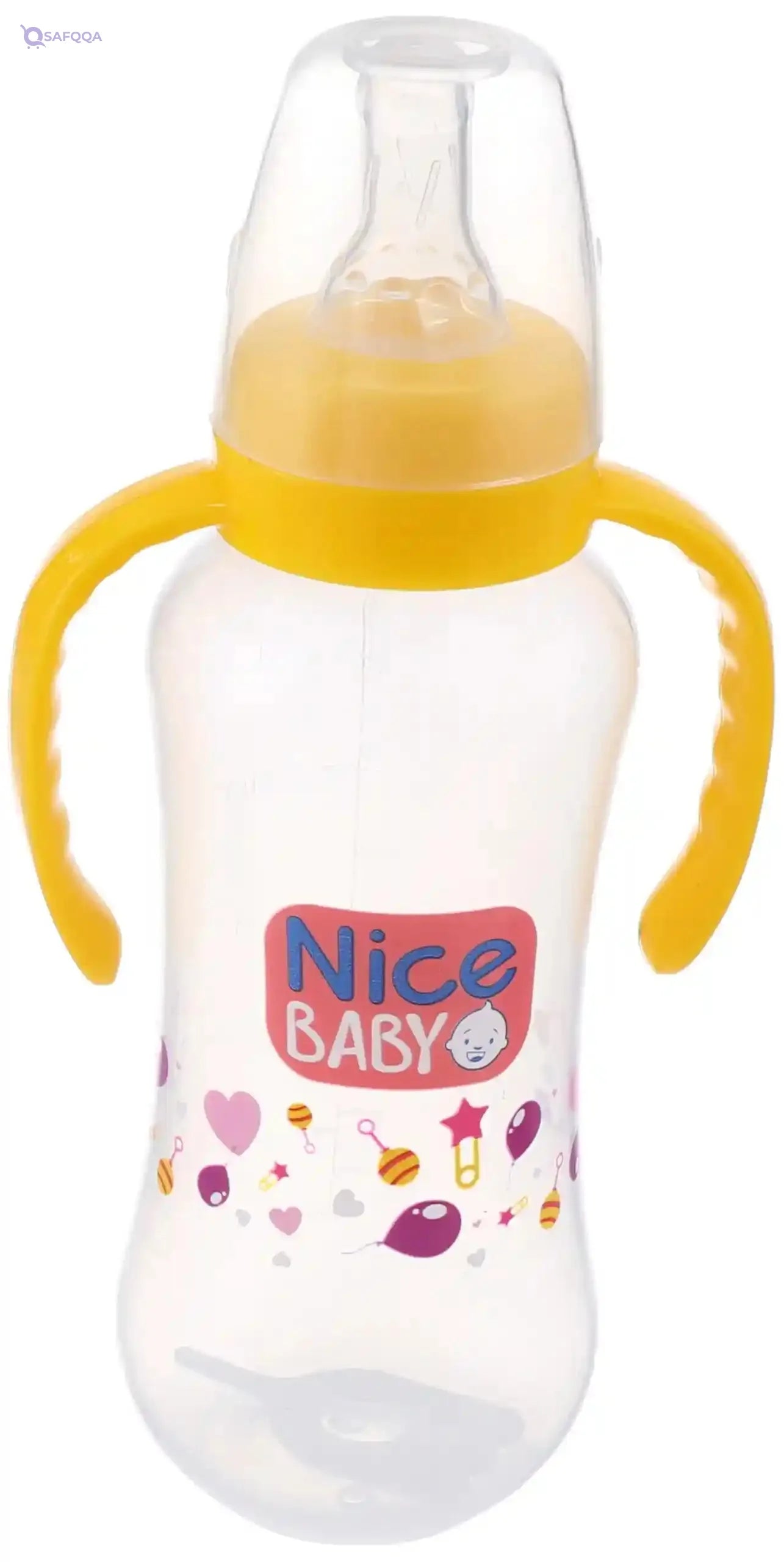 Nice baby feeding bottle with hand 280ml yellow - Safqqa