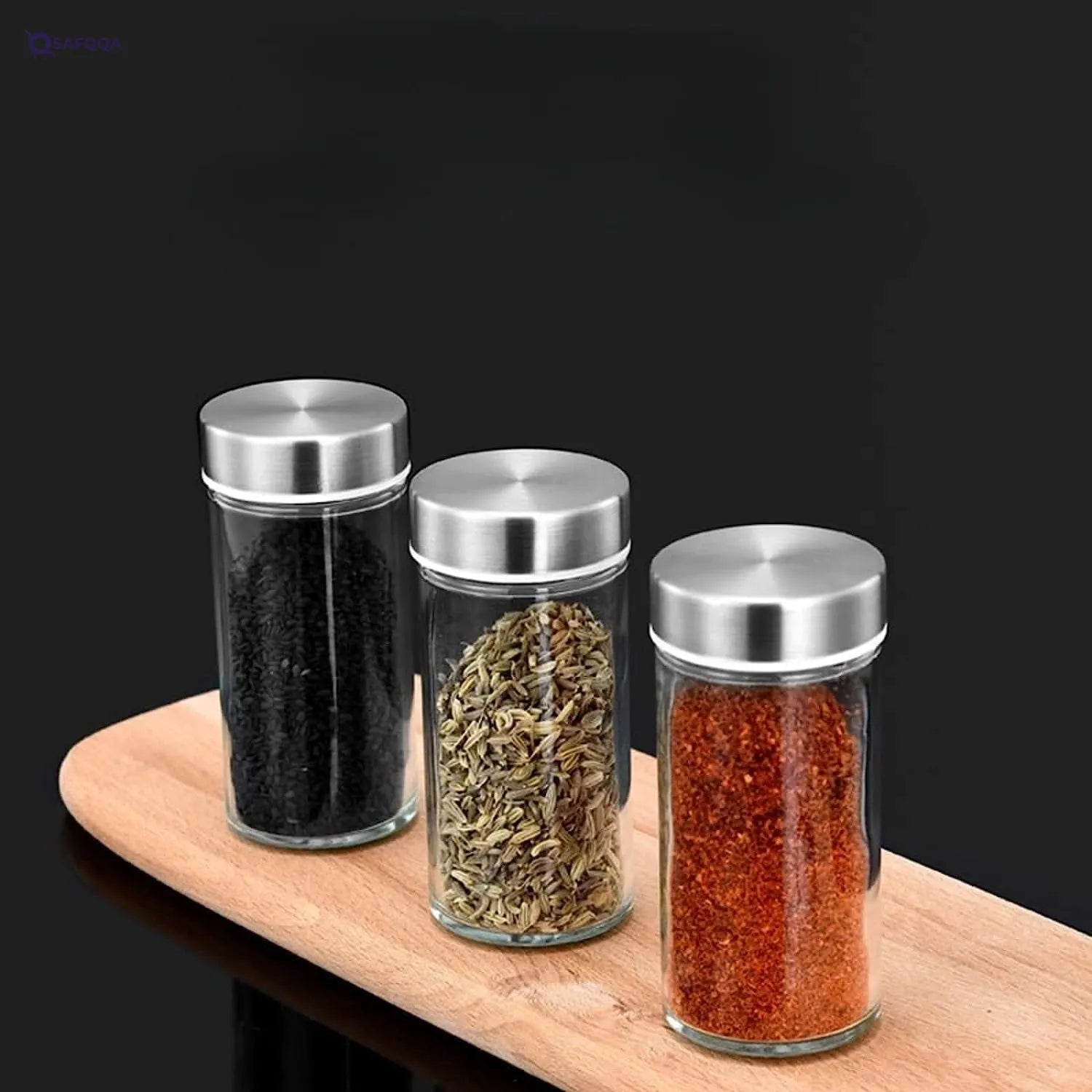 Flamer Spice Rack Organizer – 12 Empty Jars, Stainless Steel, Imitation Wood - Safqqa