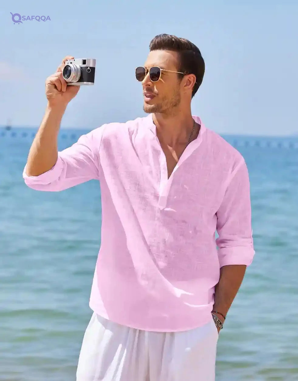 COOFANDY Men's Cotton Linen Henley Shirt Long Sleeve Hippie Casual - Safqqa Egypt