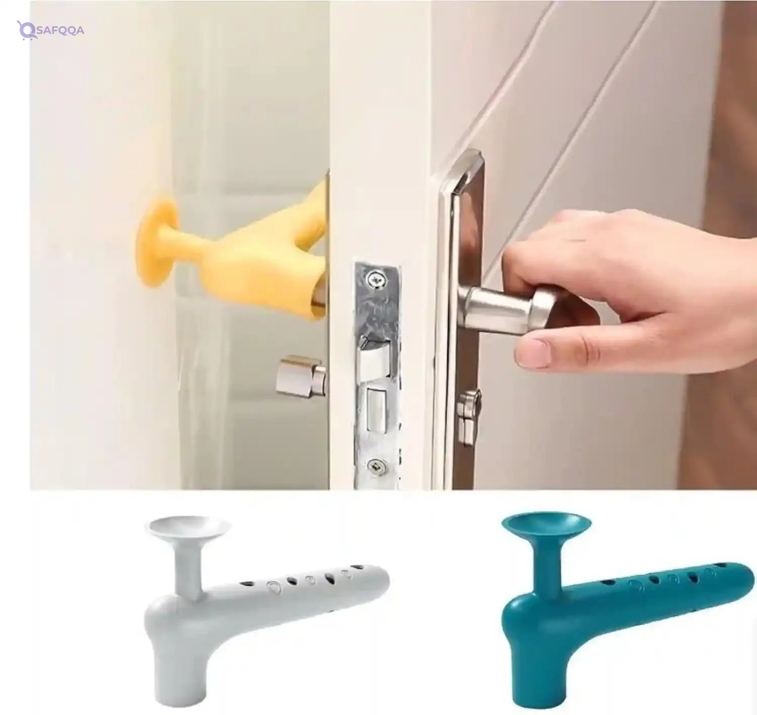 Silicone Door Stopper Anti-Collision - Adhesive Door Stopper Prevent Door from Colliding with Wall - Anti-Slip Silicone Door Handle for Door Fixing (2 Pack) - Safqqa