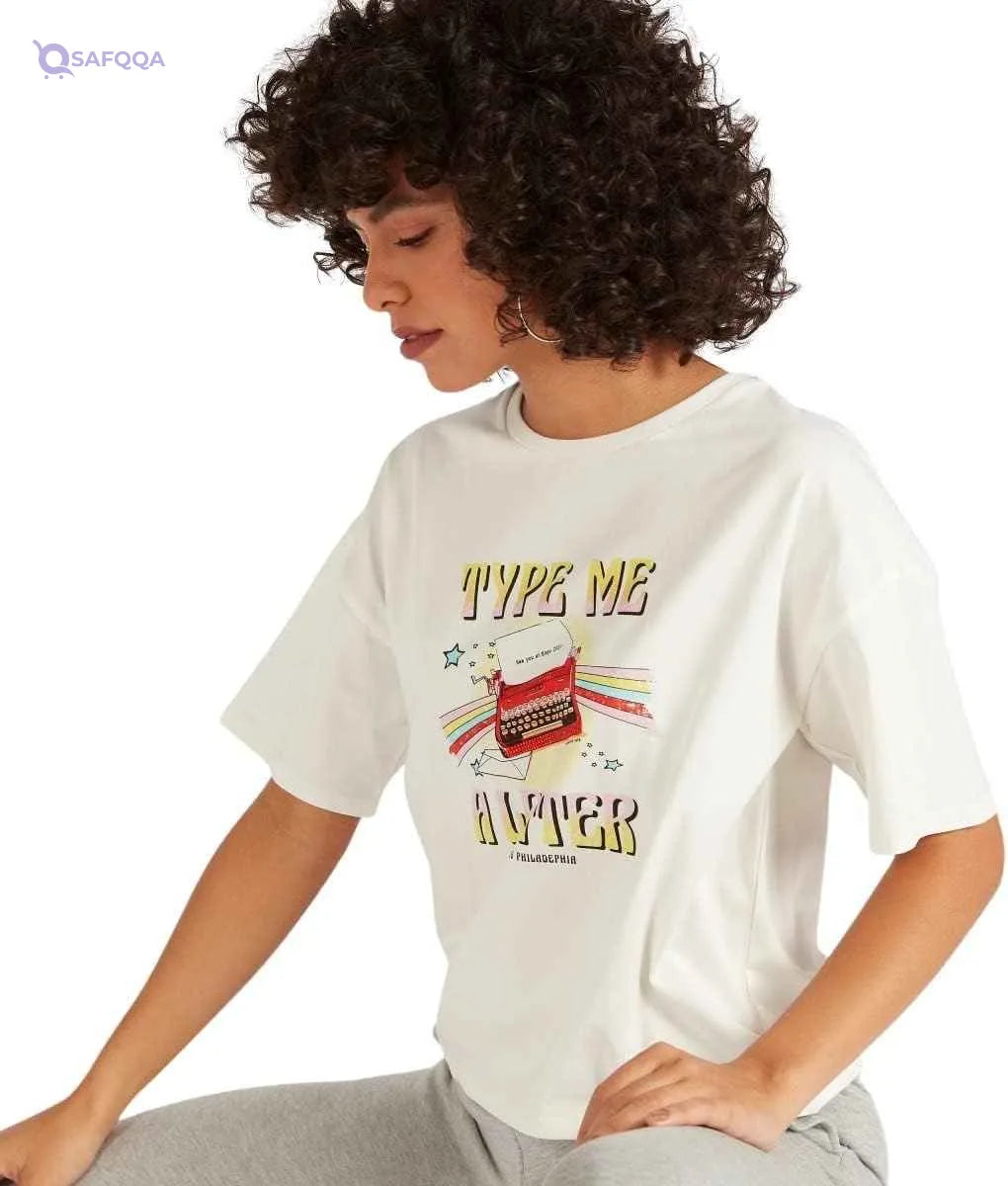 Splash T-Shirts For Women, White- - Safqqa Egypt