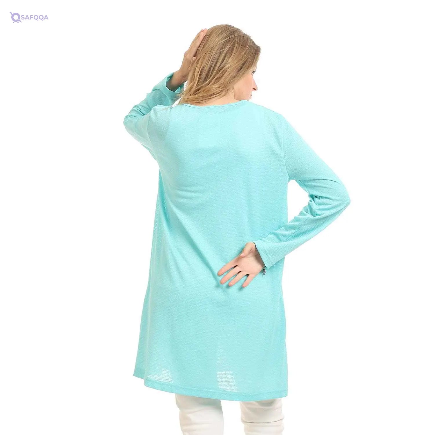 Kady Women crew Neck Solid Tunic Top With Floral Trim - Safqqa Egypt