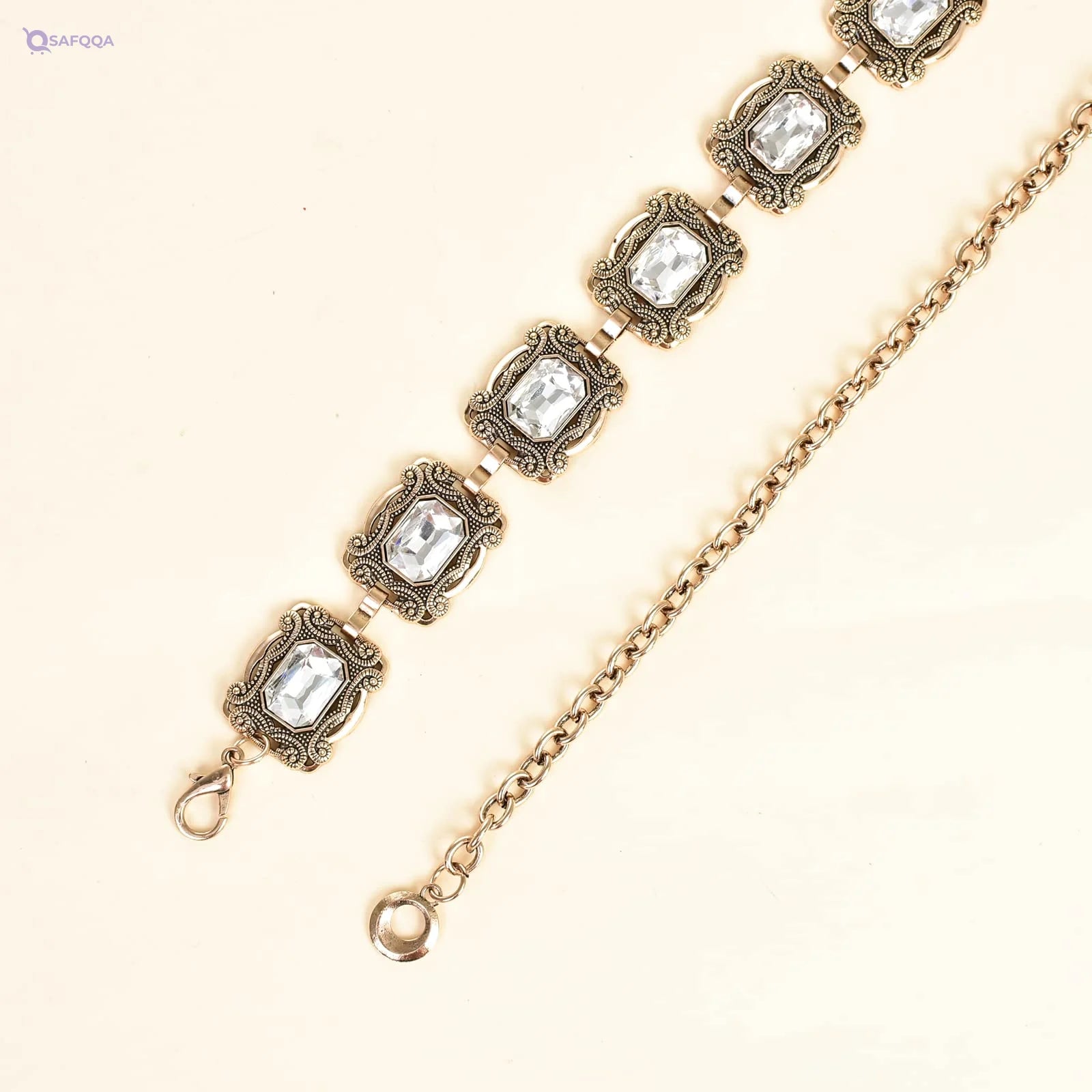 ILuvatar Green Glass Diamond Chain Belt for Women - Safqqa