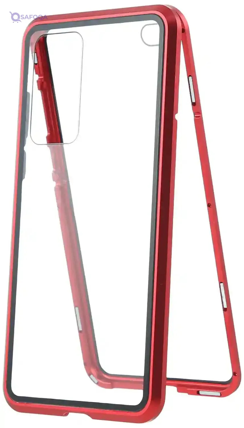 New Design 360 Full Protection Magnetic Back Cover for Huawei P40 - Clear and Red - Safqqa Egypt