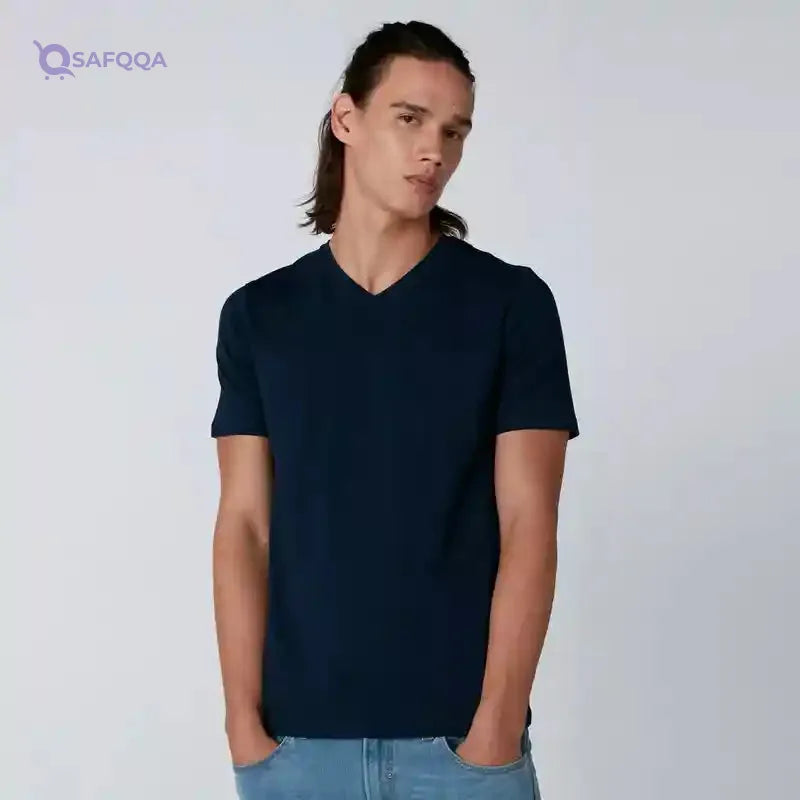V-Neck T-Shirt with Short Sleeves - Safqqa Egypt