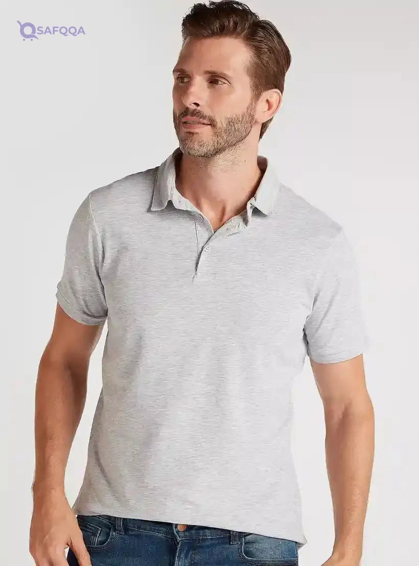 Solid Polo Shirt with Short Sleeves - Safqqa Egypt