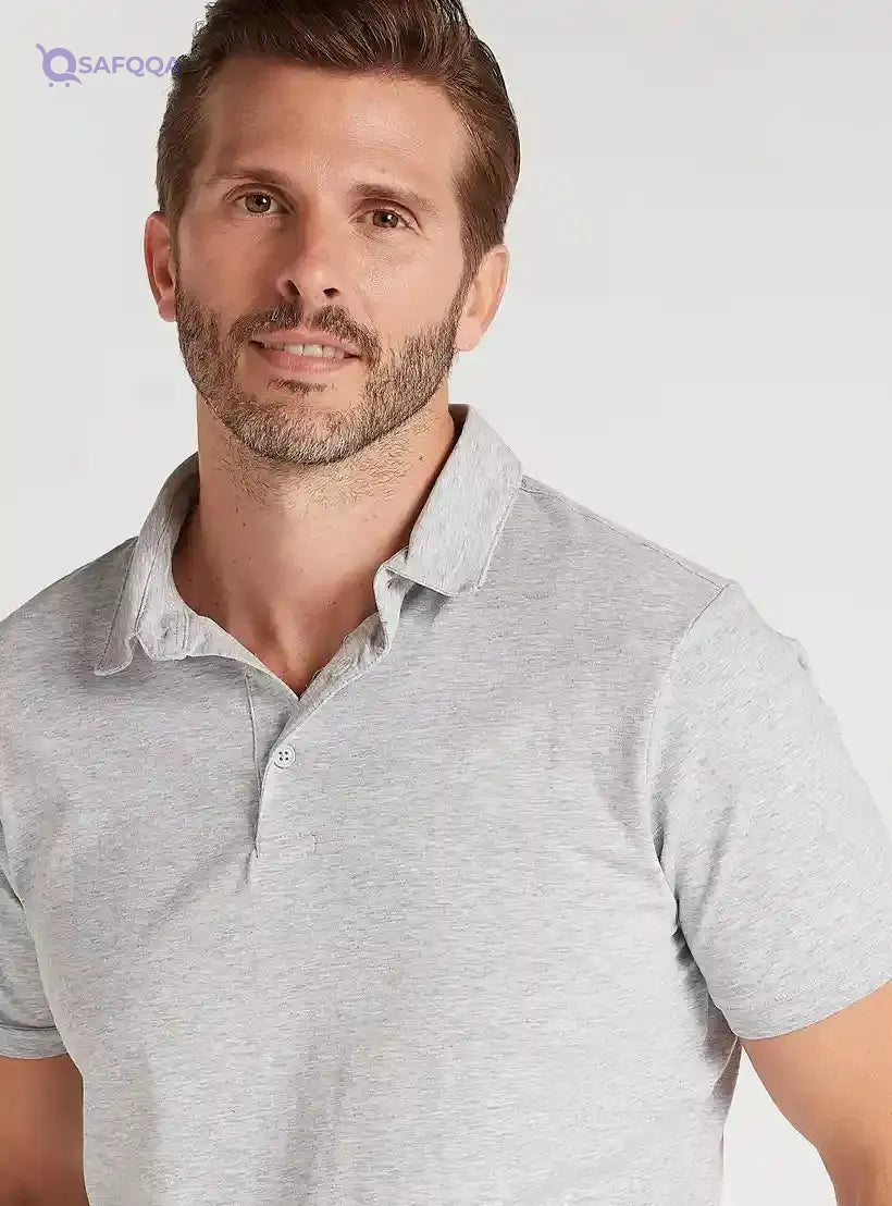 Solid Polo Shirt with Short Sleeves - Safqqa Egypt