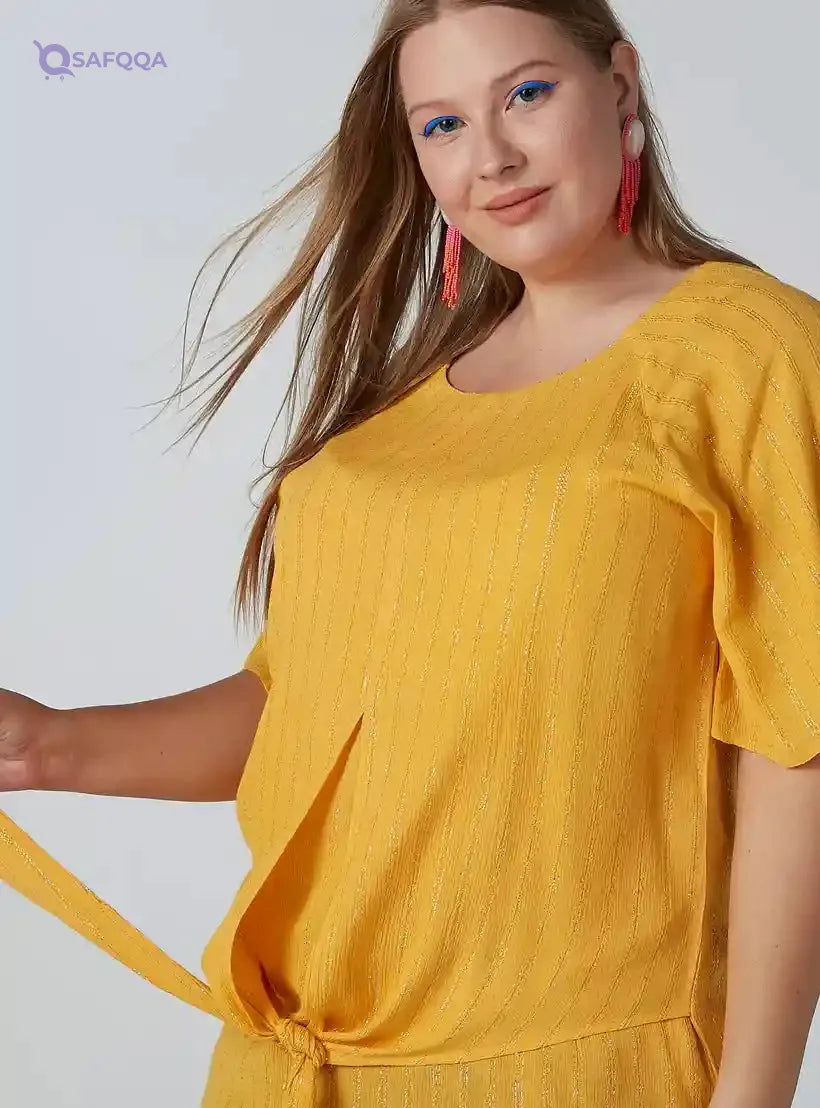 Striped Top with Scoop Neck and Tie Ups - Safqqa Egypt