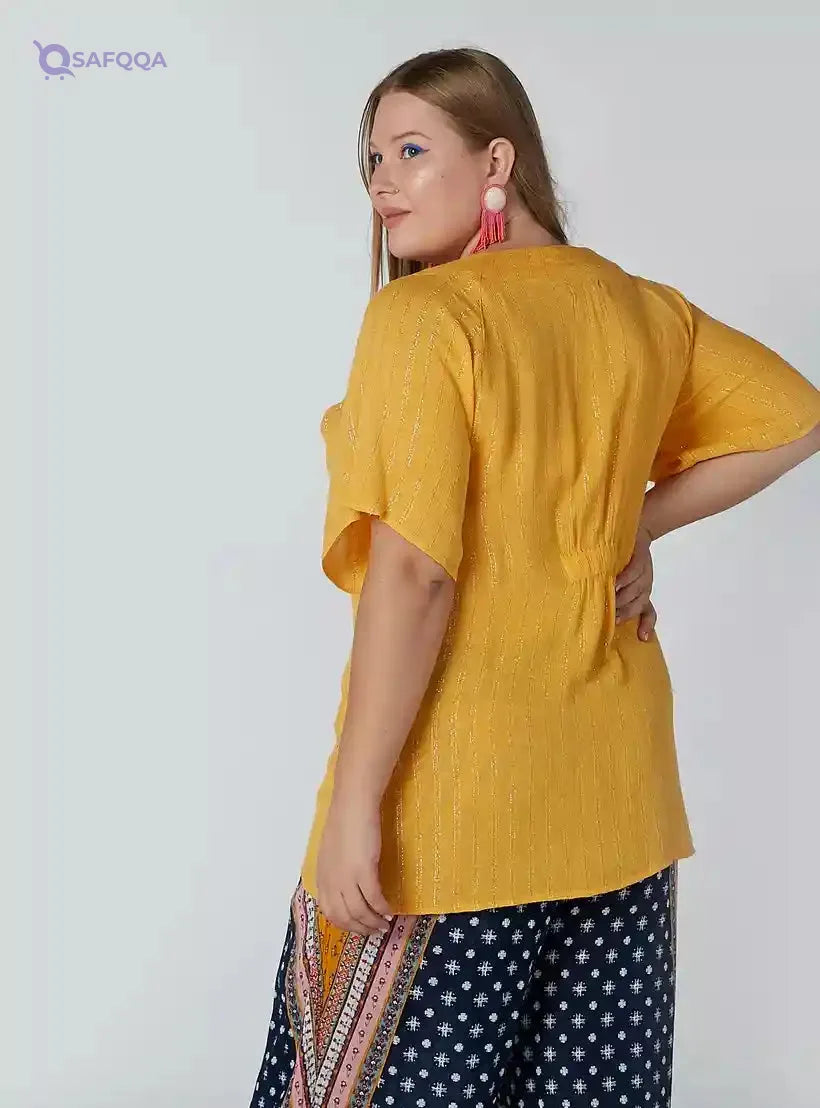 Striped Top with Scoop Neck and Tie Ups - Safqqa Egypt