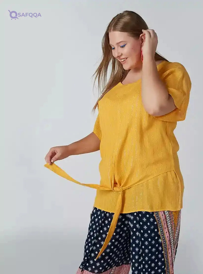 Striped Top with Scoop Neck and Tie Ups - Safqqa Egypt