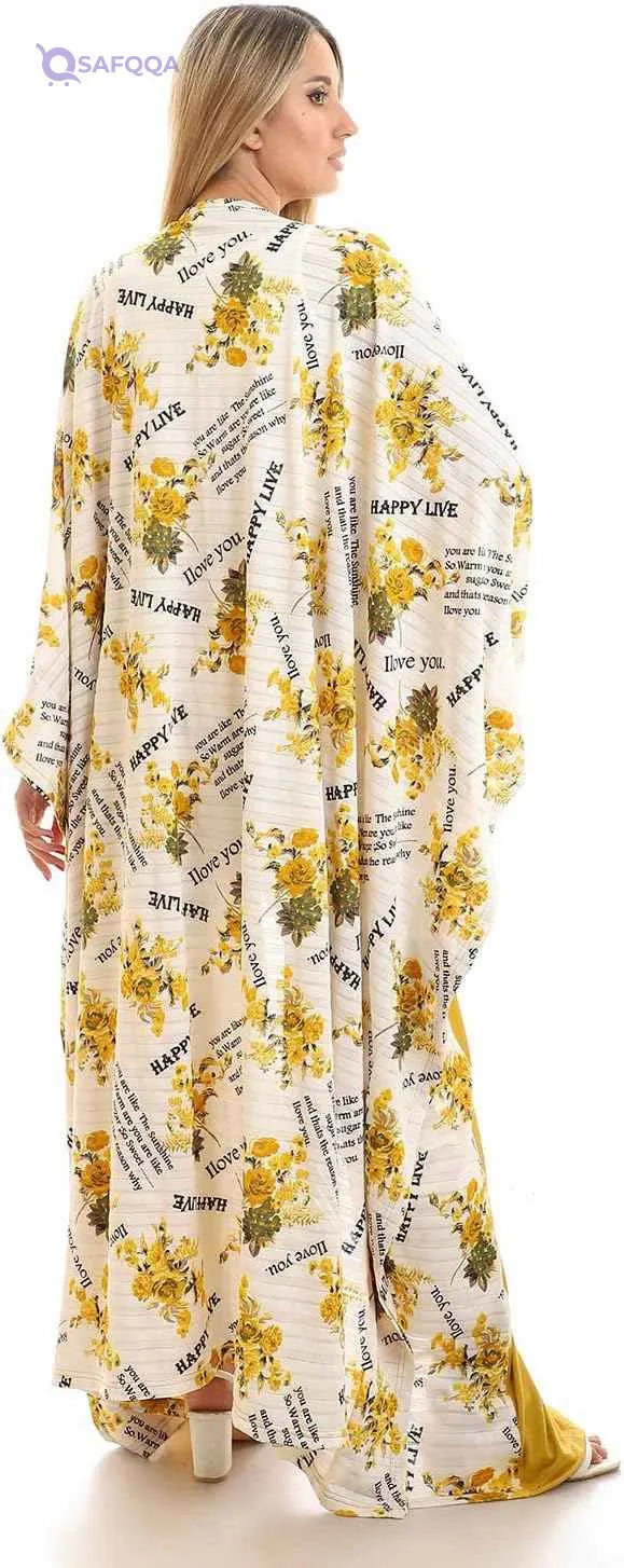 JAMILA Women's Short Sleeves Slip-On Self-Printed Long Kimono Robe - Safqqa Egypt