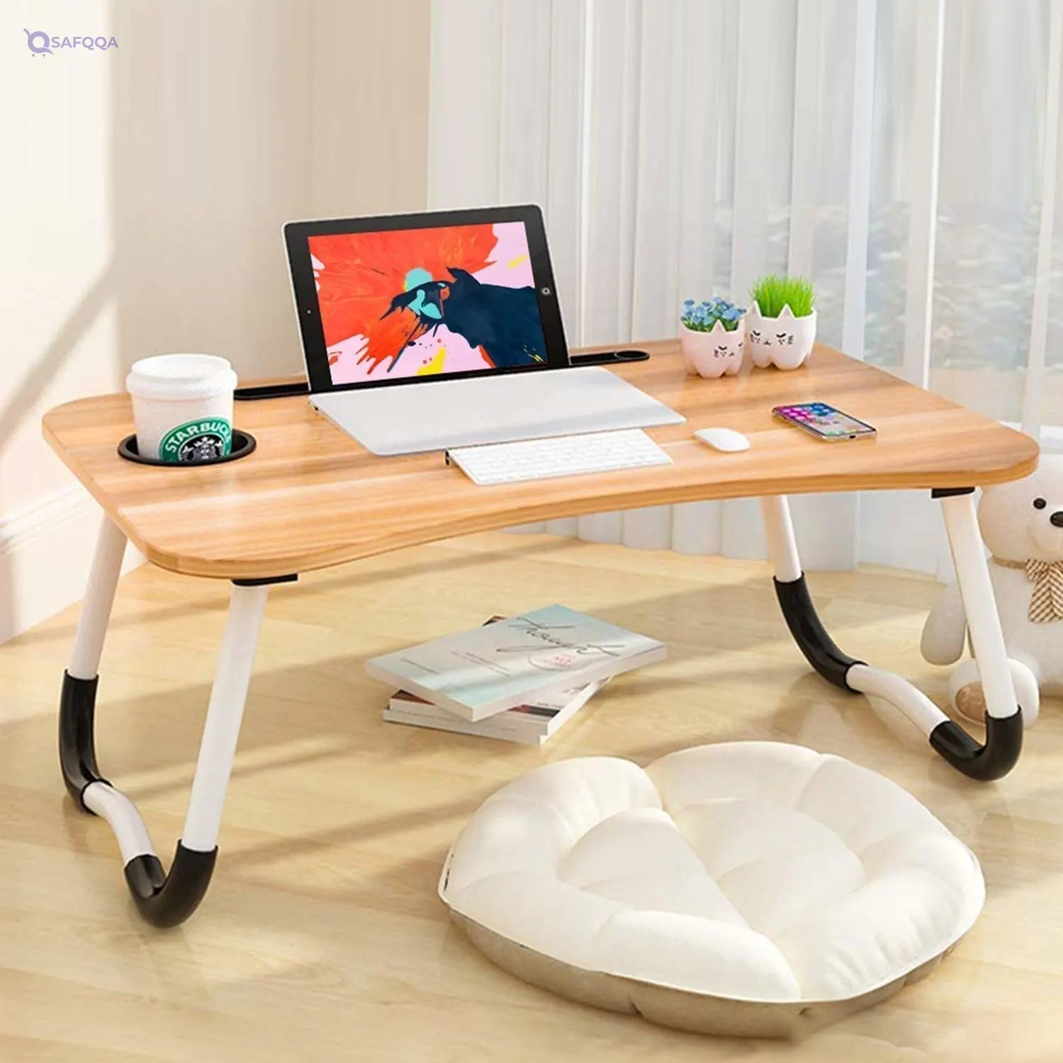 Foldable Laptop Bed Desk with Tablet Stand and Cup Holder – Multi-Purpose Table - Safqqa