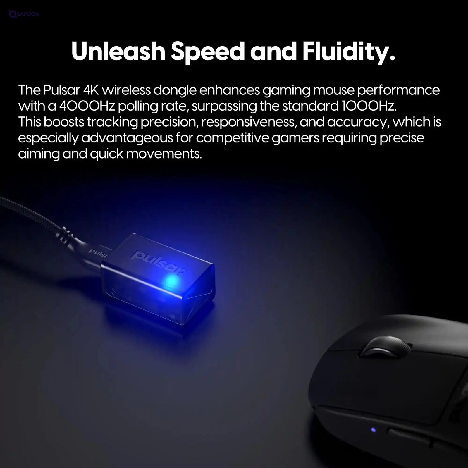Pulsar Gaming Gears - 4K Wireless , Enable 4000Hz Polling Rate, boosts Tracking Precision, responsiveness and Accuracy (Black) - Safqqa