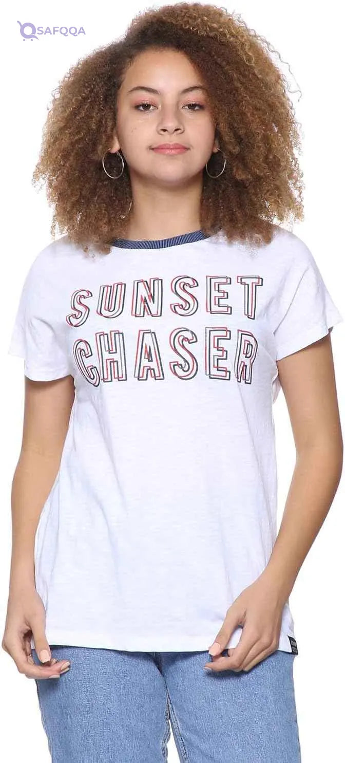 Splash Cotton Ribbed-Trims Regular-Fit T-shirt For Women - Safqqa Egypt