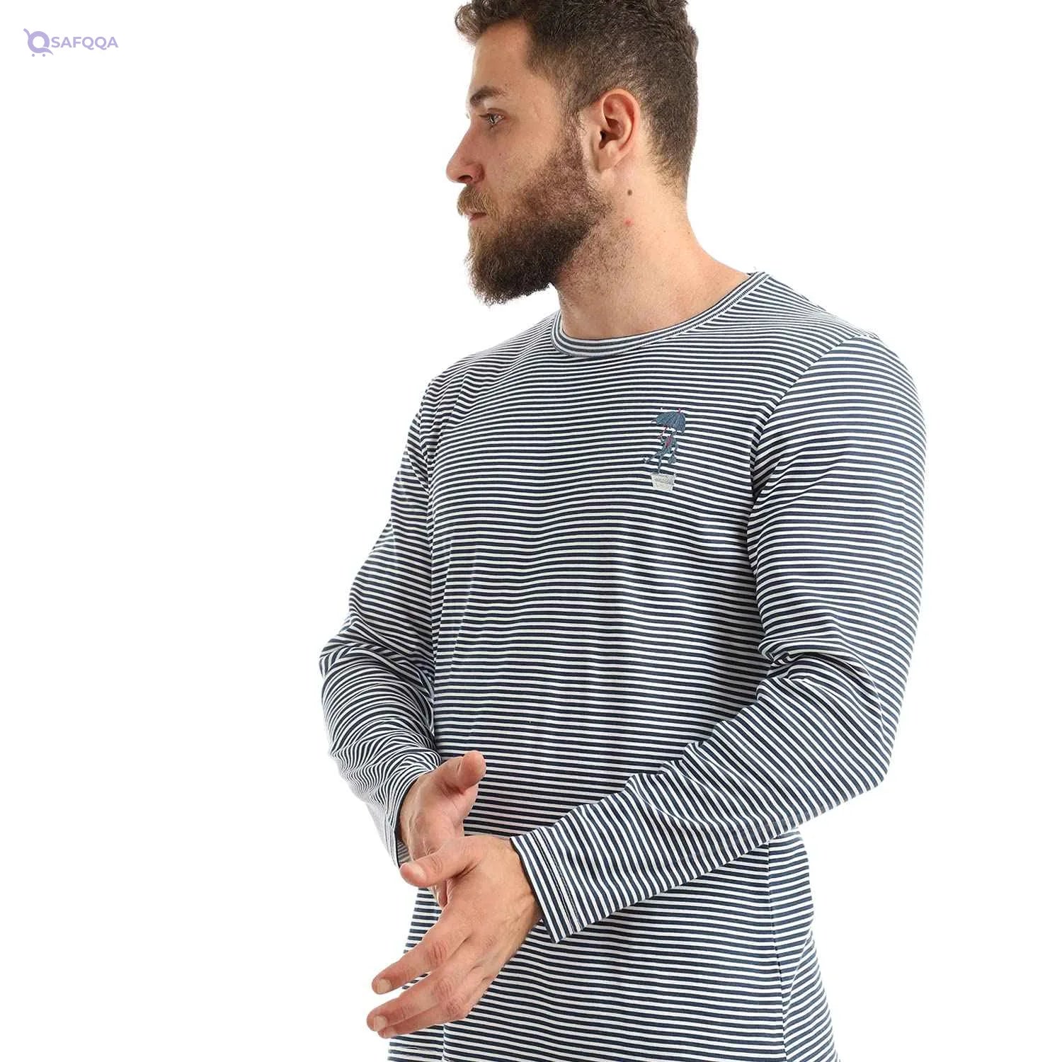 Men stripped crew neck long sleeves top - Safqqa