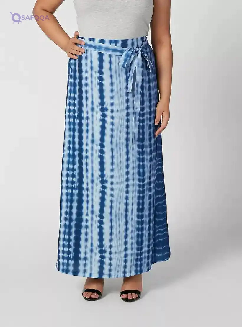 Printed Maxi A-line Skirt with Elasticised Waistband and Tie Ups - Safqqa Egypt