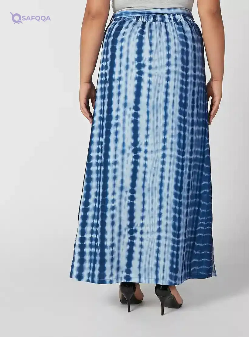 Printed Maxi A-line Skirt with Elasticised Waistband and Tie Ups - Safqqa Egypt