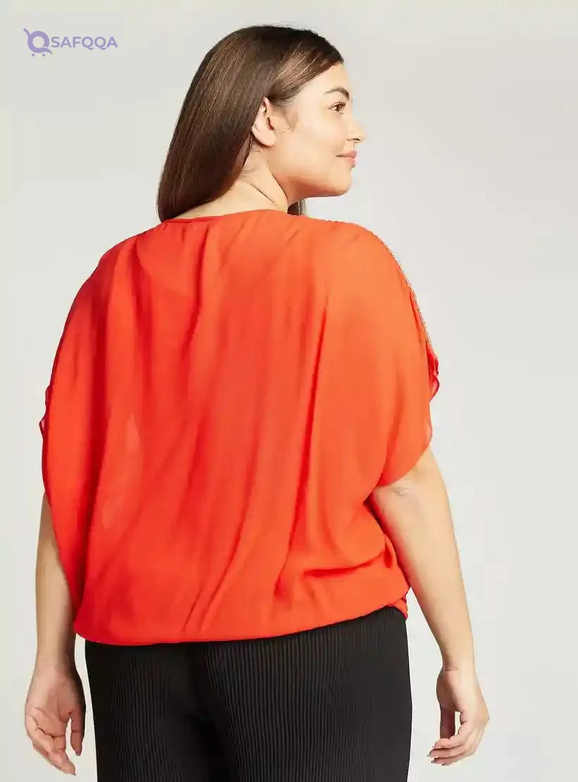 Solid Top with Round Neck and Flared Sleeves - Safqqa Egypt