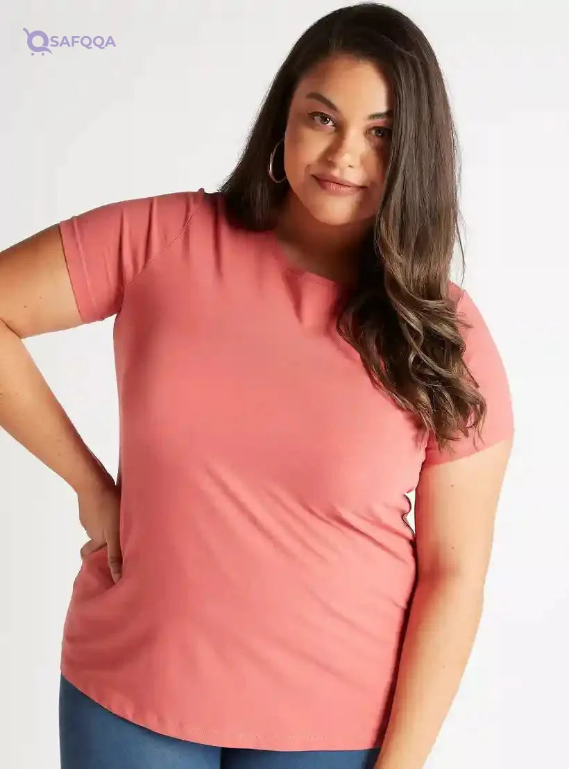 Solid Top with Crew Neck and Short Sleeves - Safqqa Egypt