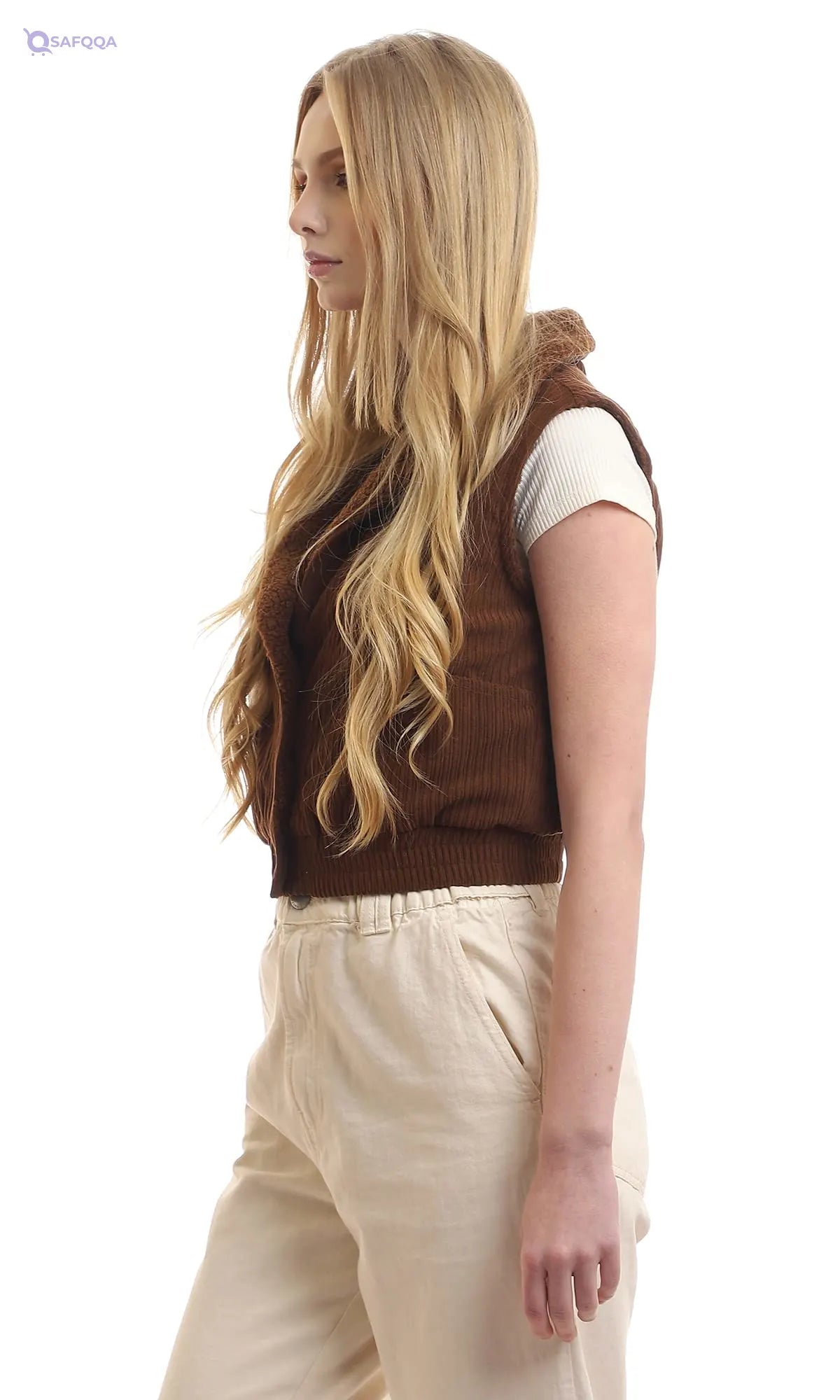 Ravin Elastic Hem Internal Padded Fur Vest For Women ,• Internal padding for warmth and insulation. - Safqqa
