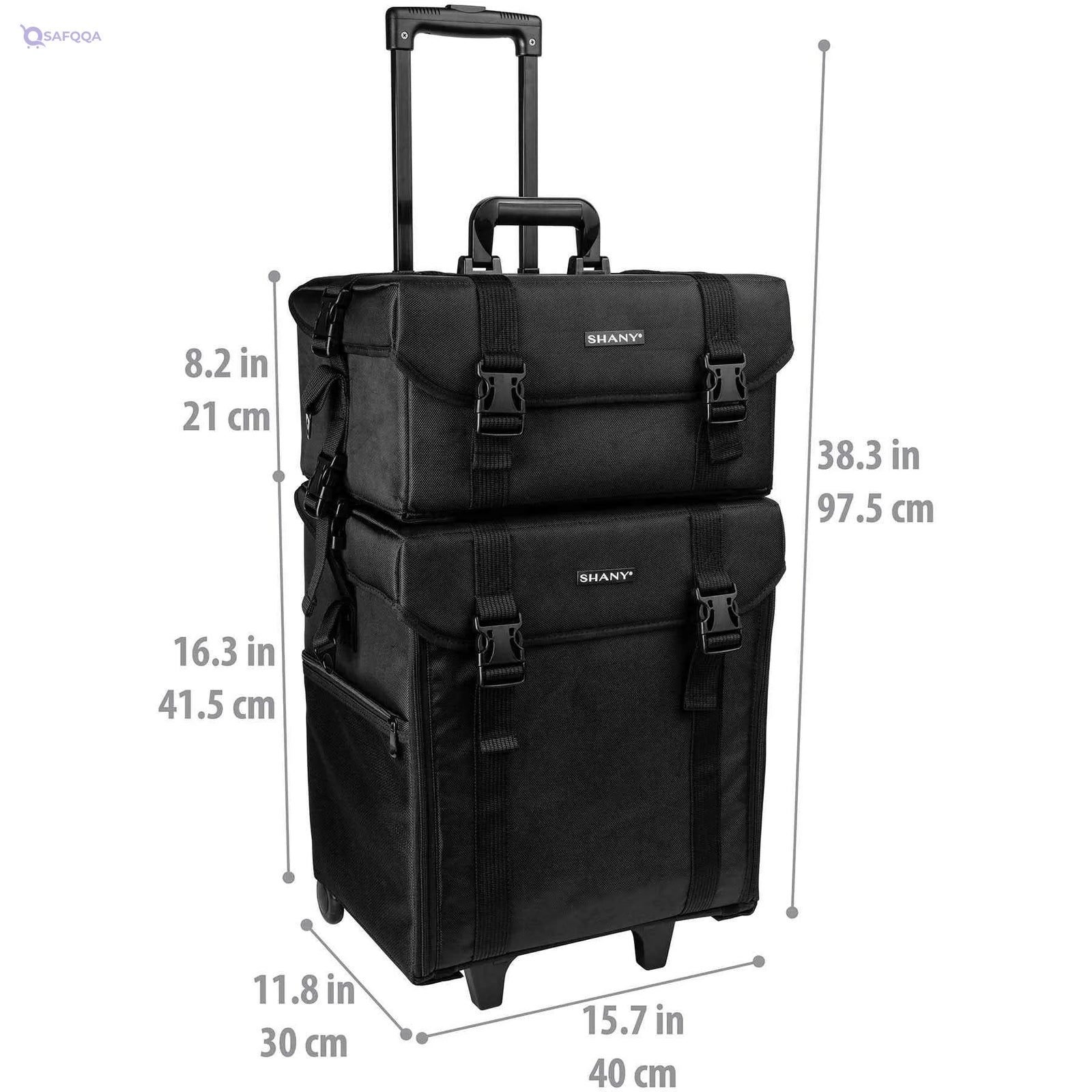 Shany Soft MakEUp Artist Rolling Trolley Cosmetic Case With Free Set Of Mesh Bags - Jet Black-Open Box - Safqqa