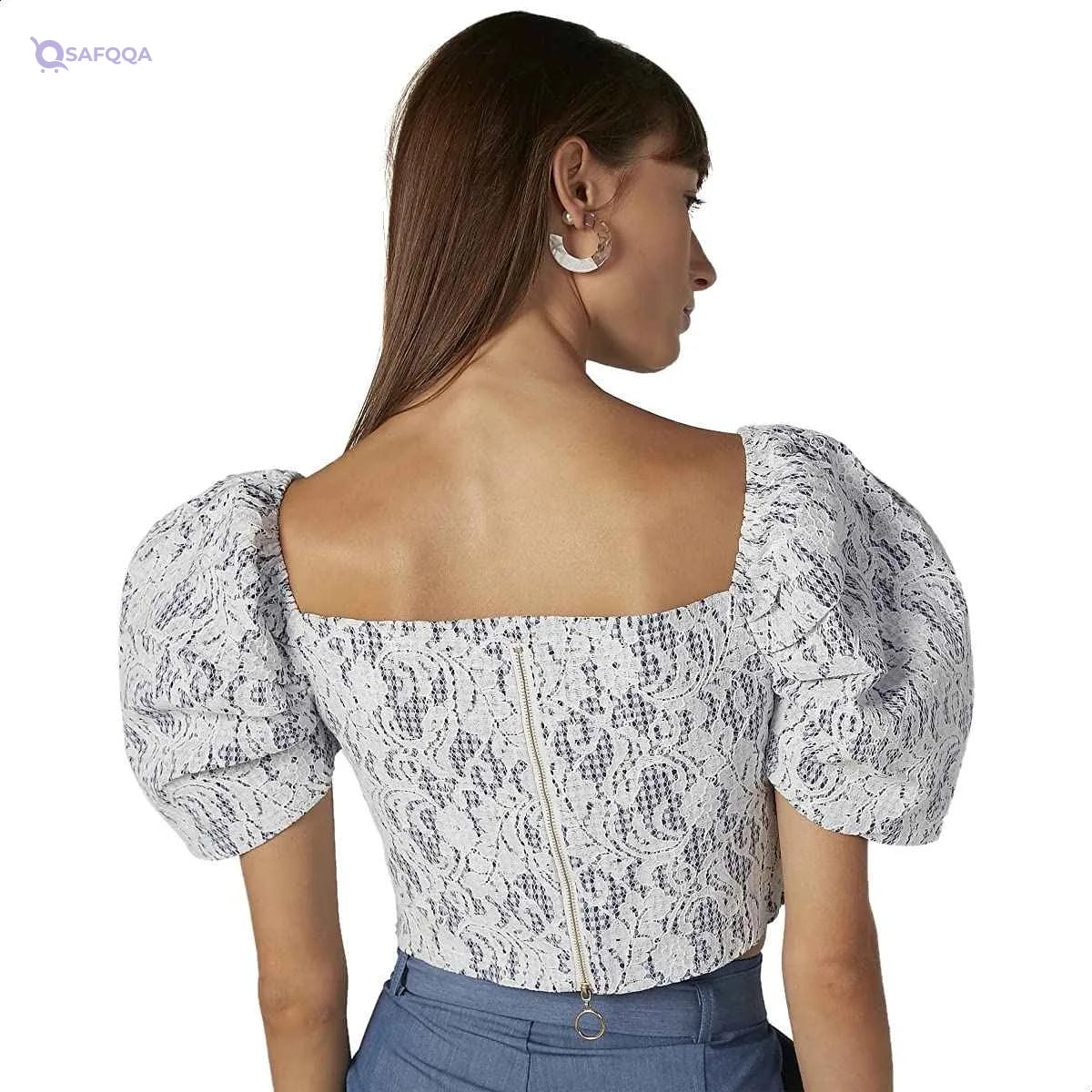 2Xtremz Lace V-Neck Puff Short Sleeves Blouse for Women - Safqqa Egypt