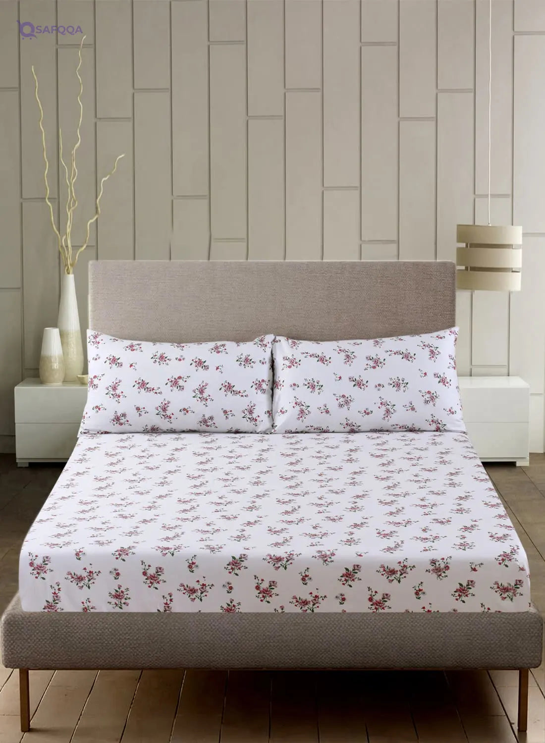 Home Town King Fitted Sheet –  Floral Print - Safqqa