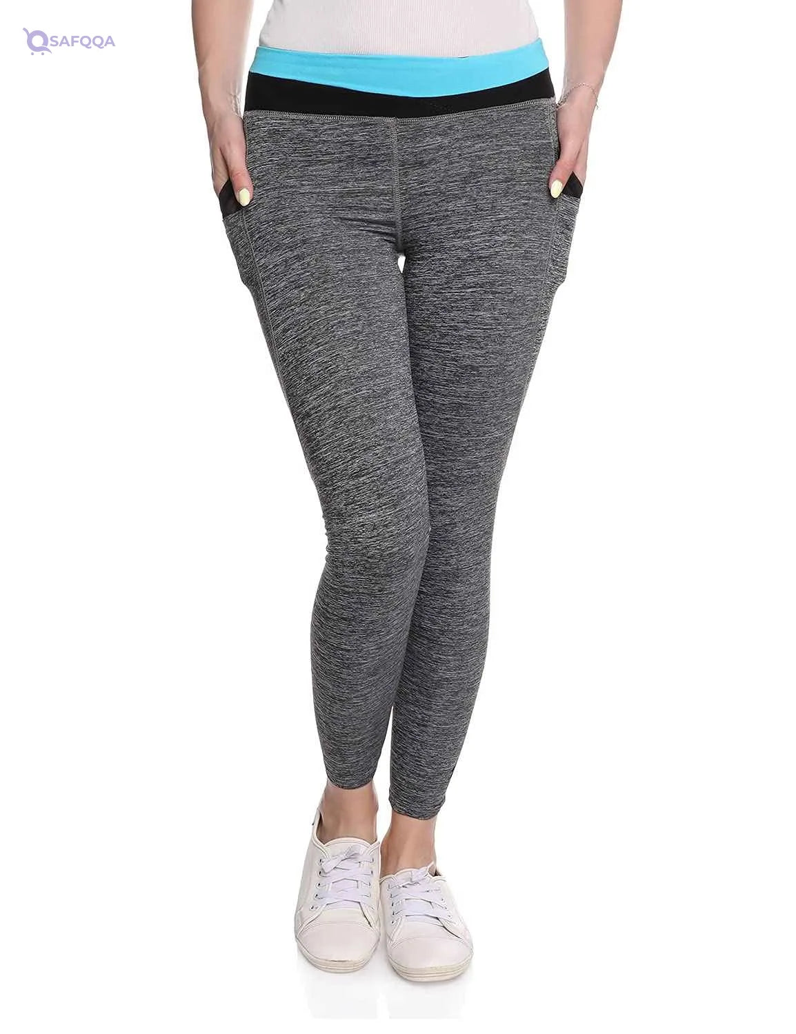 U Athleisure Contrast Waistband Cropped Traning Tights with Side Pockets for Women - Safqqa Egypt