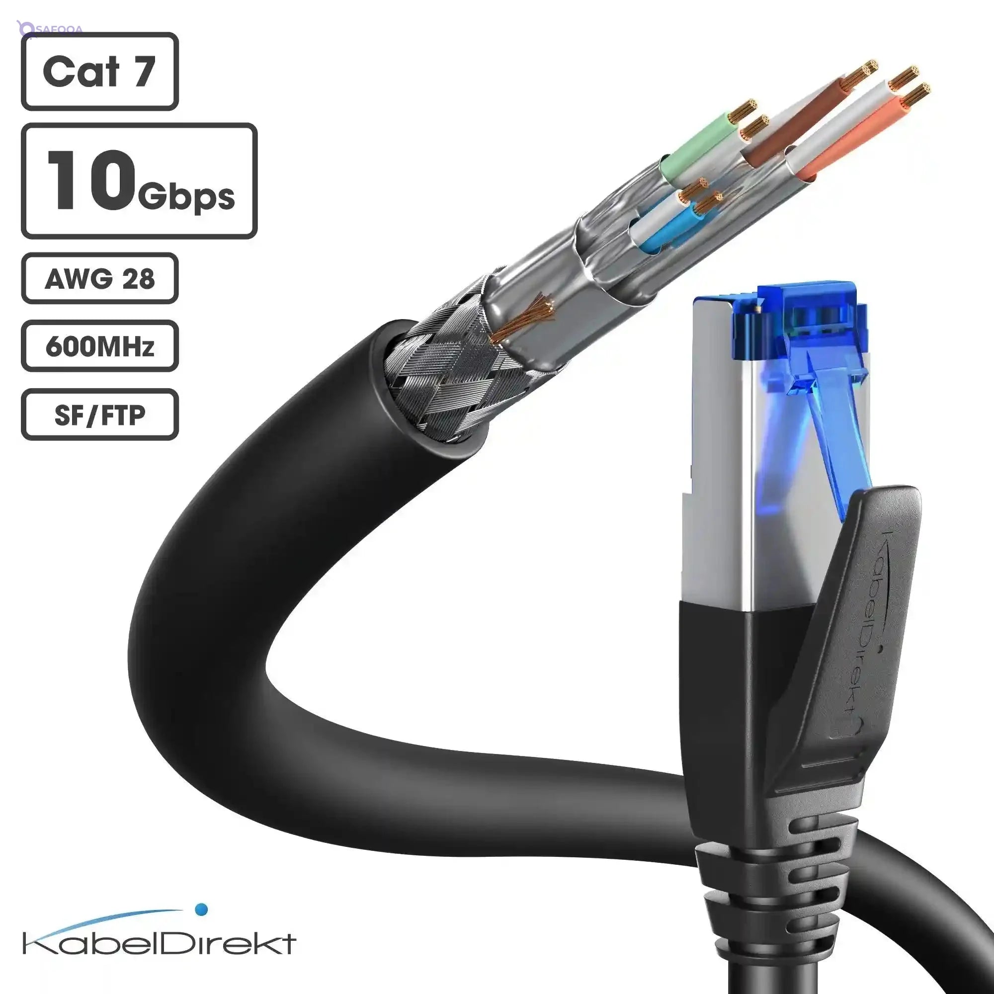 KabelDirekt – Cat 7 Network Cable – 0.25m – 10 Gigabit LAN Cable & Ethernet Cable – Available in 0.25-30m (suitable for high-speed networks, PC, gaming, switch, router and modem, RJ45 – black) - Safqqa Egypt