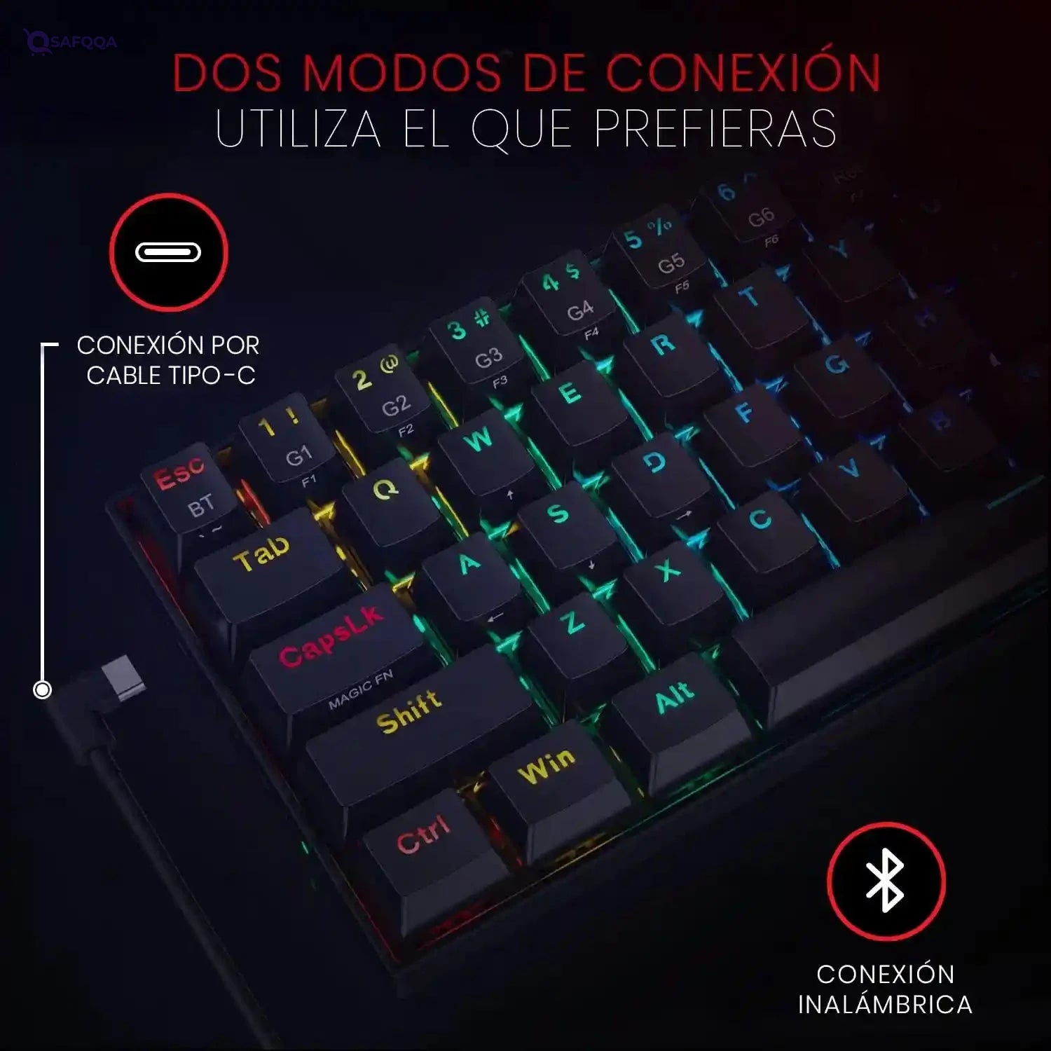 Redragon K530 Draconic 60% Compact Rgb Wireless Mechanical Keyboard, 61 Keys Tkl Designed 5.0 Bluetooth Gaming Keyboard With Brown Switches And 16.8 Million Rgb Lighting For Pc, Laptop, Cell Phone - Safqqa